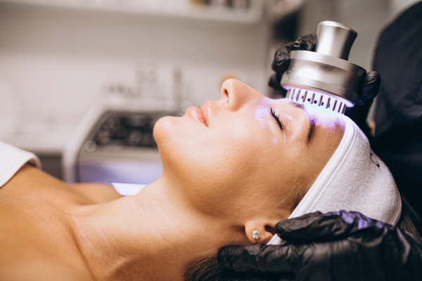 A woman undergoing a laser treatment to improve skin texture